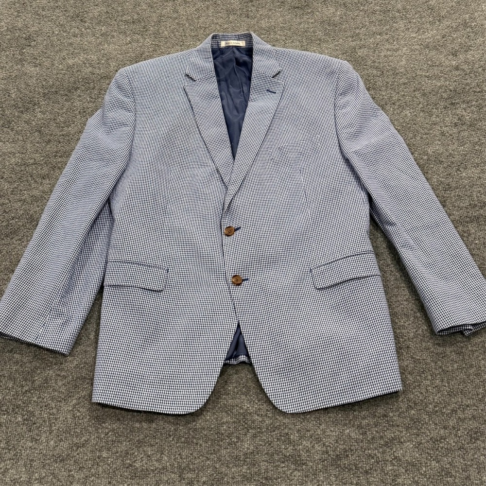 Lauren Ralph Lauren Blue White Gingham Check Blazer Sport Coat Mens 46R Cotton